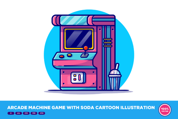h1Arcade Machine Game with Soda Cartoon Graphics & Illustrations for Digital Sellers/h1