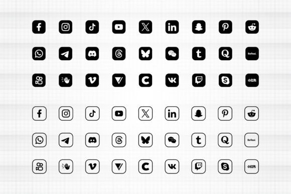 Social Media App Icon Square Set SVG PNG: Graphics for Craft Branding